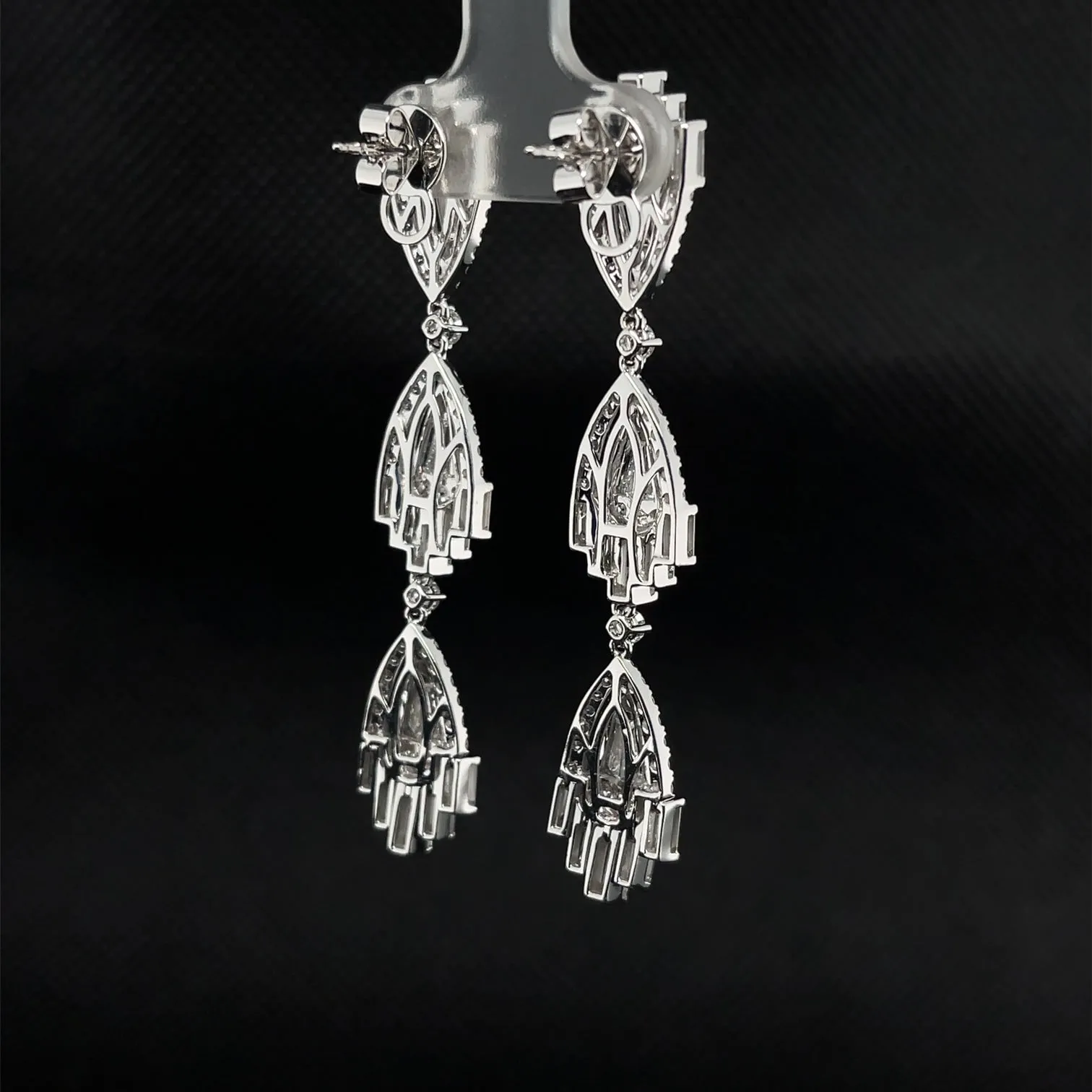 5.58 Carat Total Baguette Diamond Art Deco Inspired Dangle White Gold Earrings