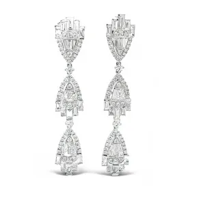 5.58 Carat Total Baguette Diamond Art Deco Inspired Dangle White Gold Earrings