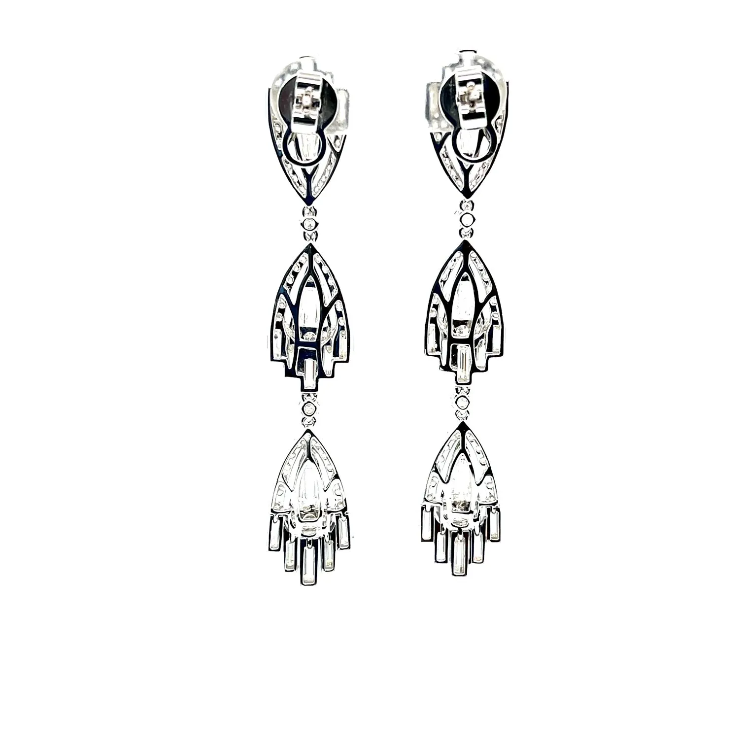 5.58 Carat Total Baguette Diamond Art Deco Inspired Dangle White Gold Earrings