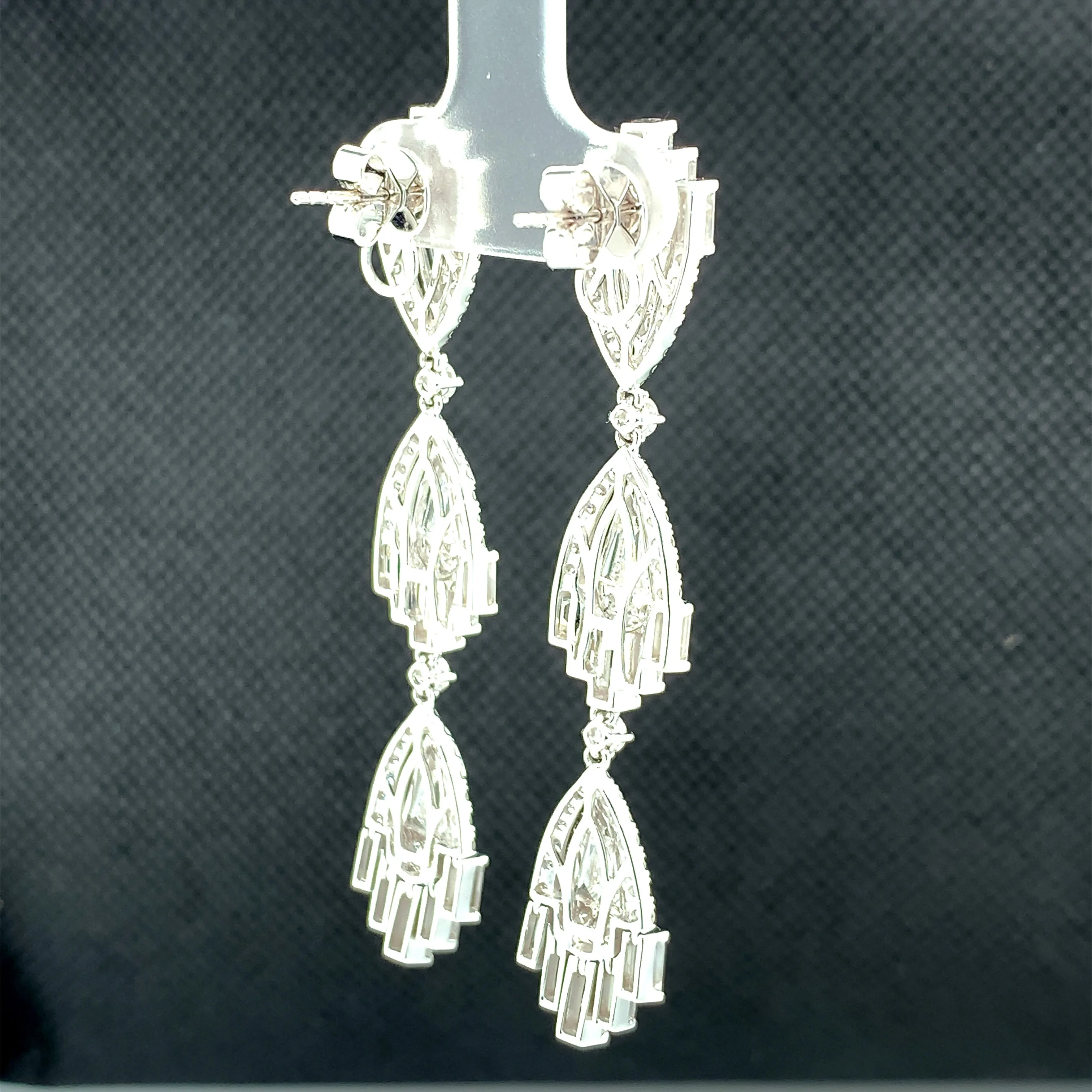 5.58 Carat Total Baguette Diamond Art Deco Inspired Dangle White Gold Earrings