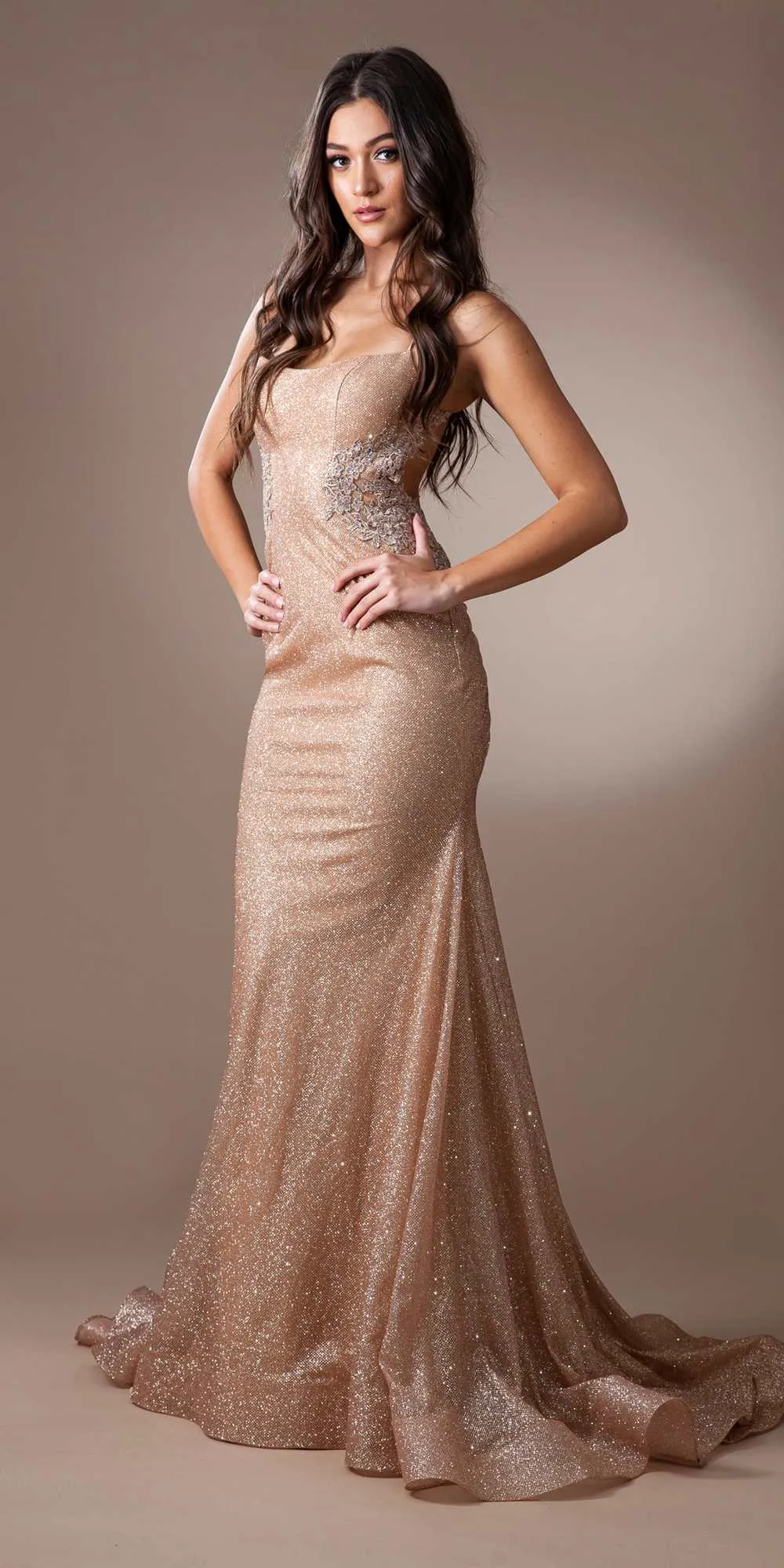Amelia Couture TM1014 Long Mermaid Fitted Glitter Scoop Neck Dress