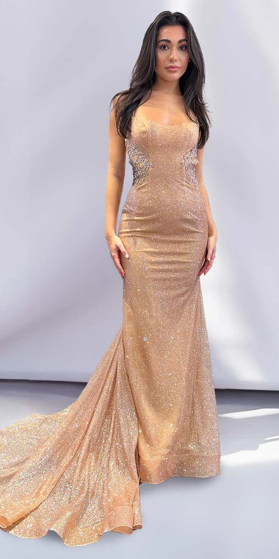 Amelia Couture TM1014 Long Mermaid Fitted Glitter Scoop Neck Dress