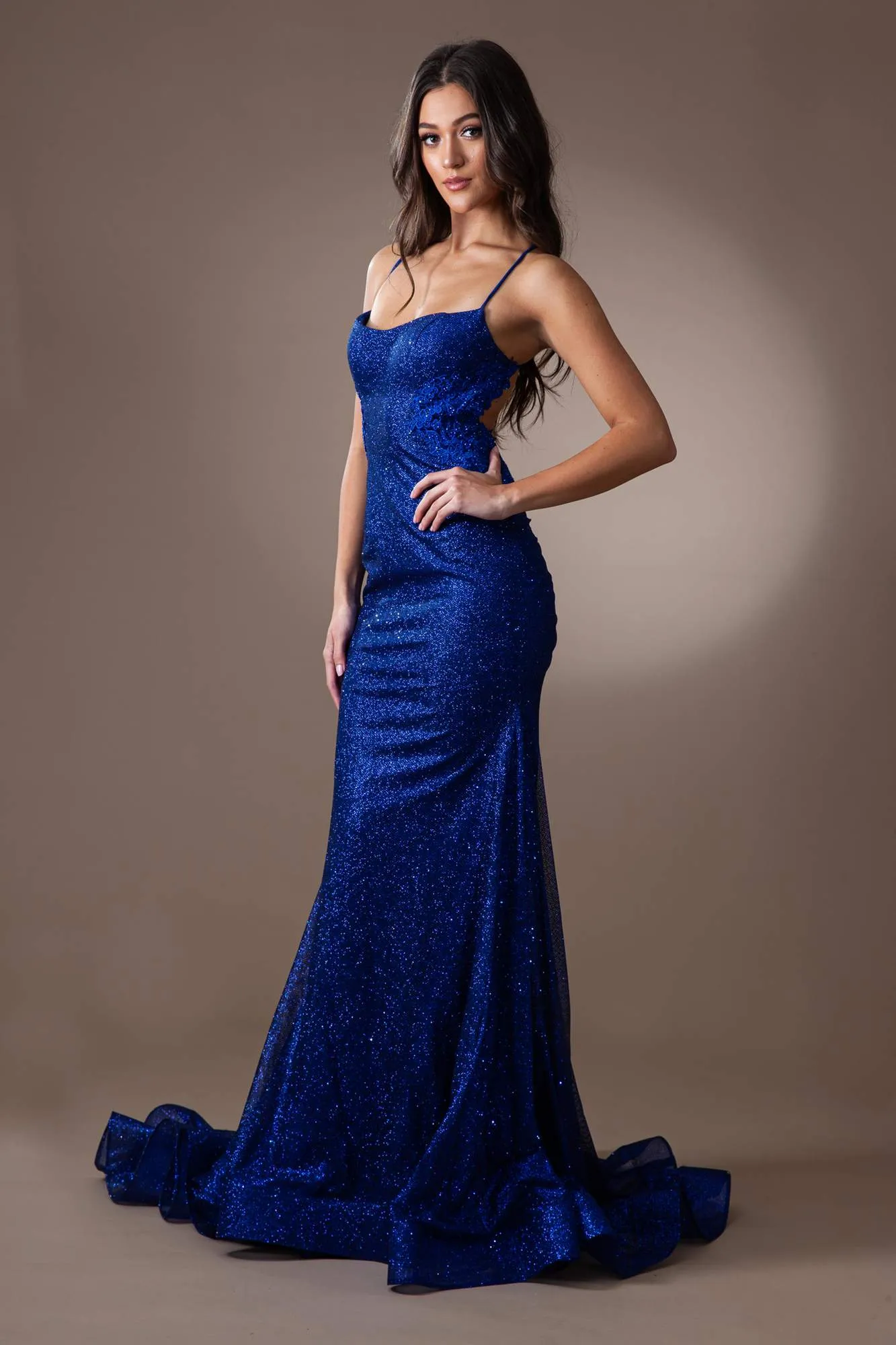 Amelia Couture TM1014 Long Mermaid Fitted Glitter Scoop Neck Dress
