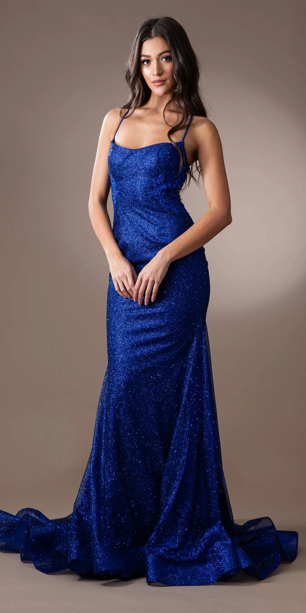Amelia Couture TM1014 Long Mermaid Fitted Glitter Scoop Neck Dress