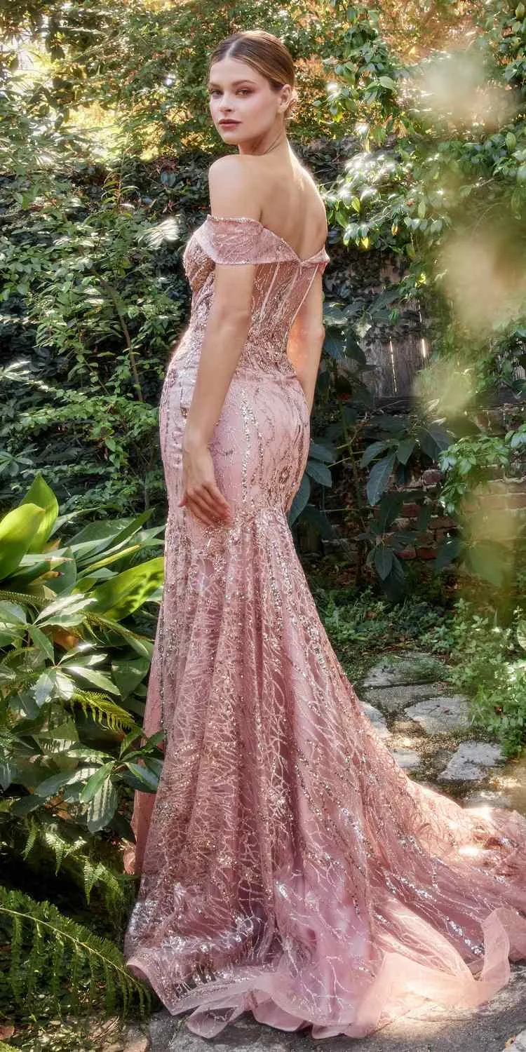 Andrea & Leo A1107 Long Off the Shoulder Lace Fit and Flare Gown