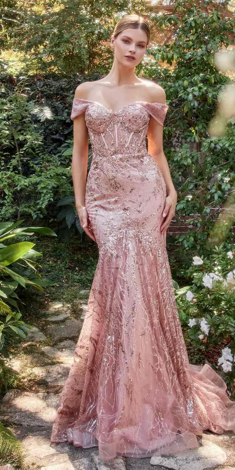 Andrea & Leo A1107 Long Off the Shoulder Lace Fit and Flare Gown