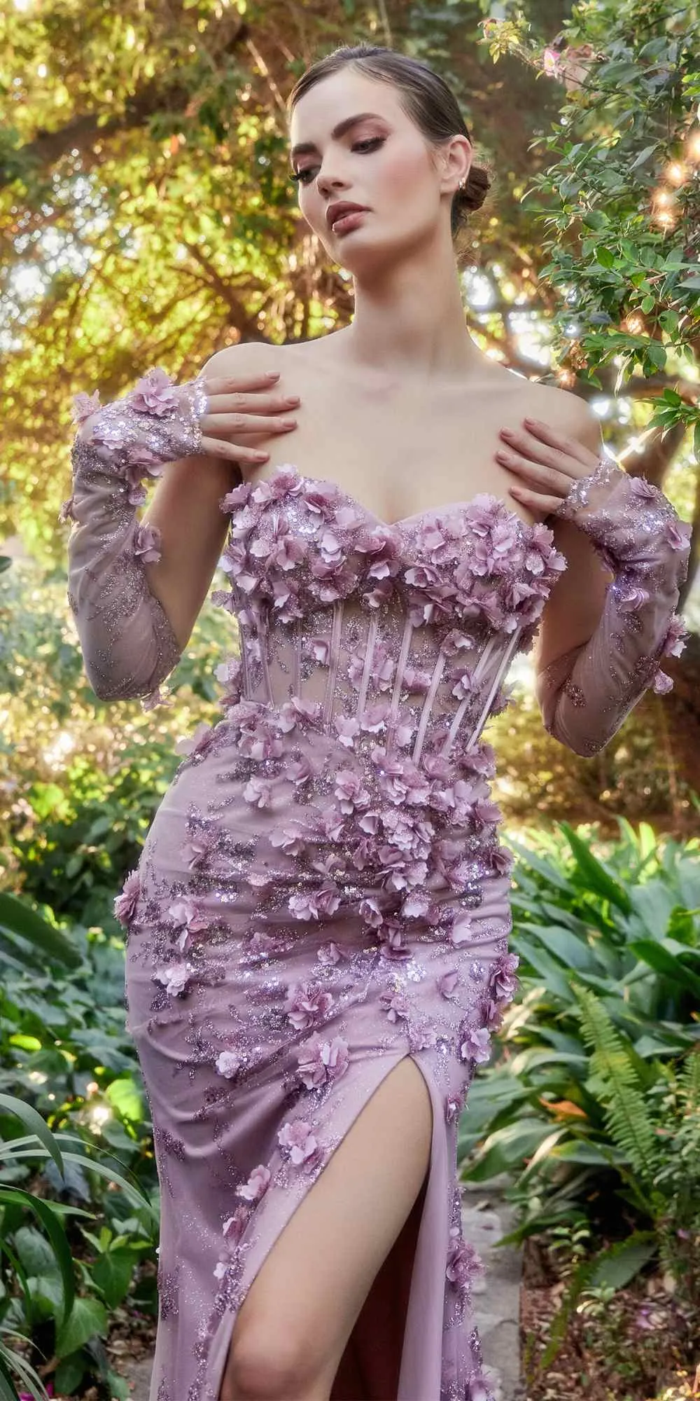 Andrea & Leo A1117 Hydrangia Mermaid Corset Gown with Detachable Sleeve