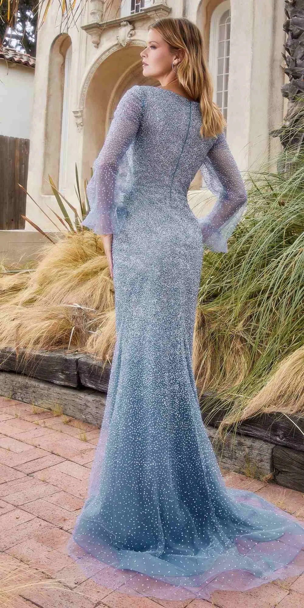 Andrea & Leo A1173 Floor Length Diamond Ombre Long Sleeve Gown