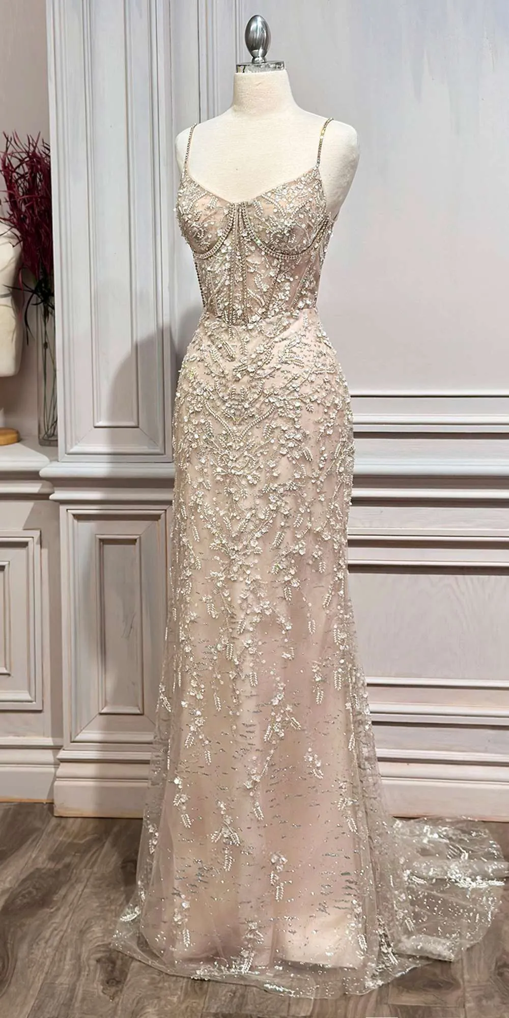 Andrea & Leo A1186 Floor Length Fitted Embellished Nude Gown