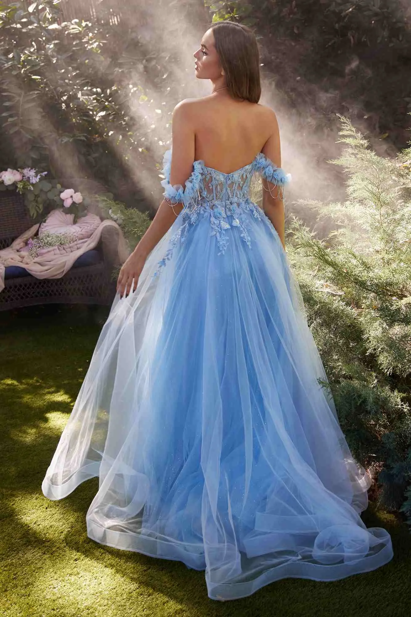 Andrea & Leo A1237 Long Off the Shoulder A-Line Tulle Boned Gown