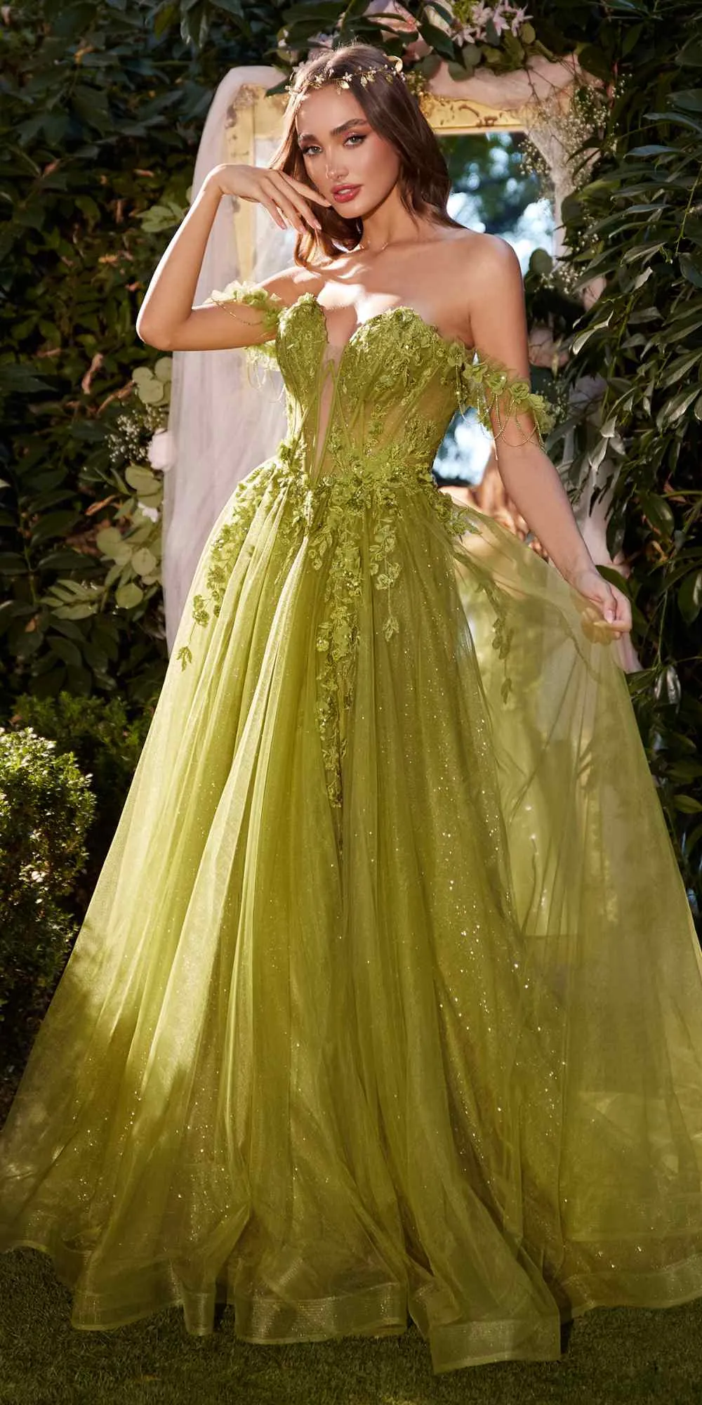 Andrea & Leo A1237 Long Off the Shoulder A-Line Tulle Boned Gown