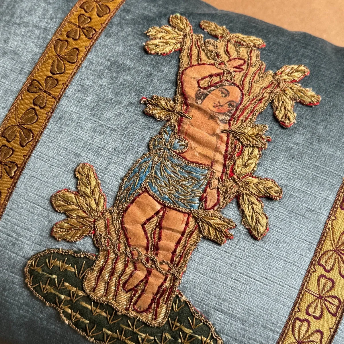 Antique Embroidered and Painted Applique (#A131223 | 14 x 18")