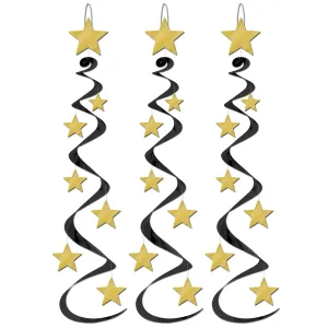 Beistle Black and Gold Star Whirls (3/pkg) - Party Supply Decoration for New Years