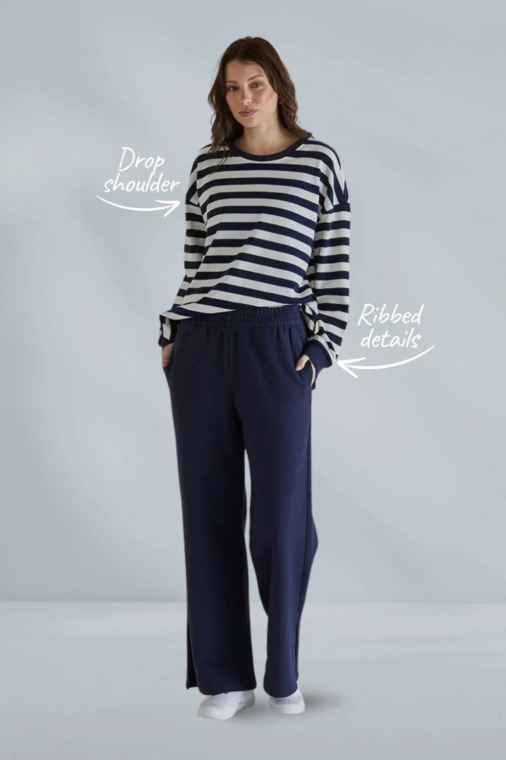 Betty Basics Easy Crew Sweat Navy Stripe