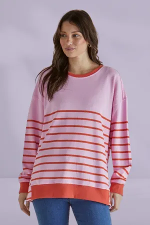 Betty Basics Easy Crew Sweat Pink Orange Stripe