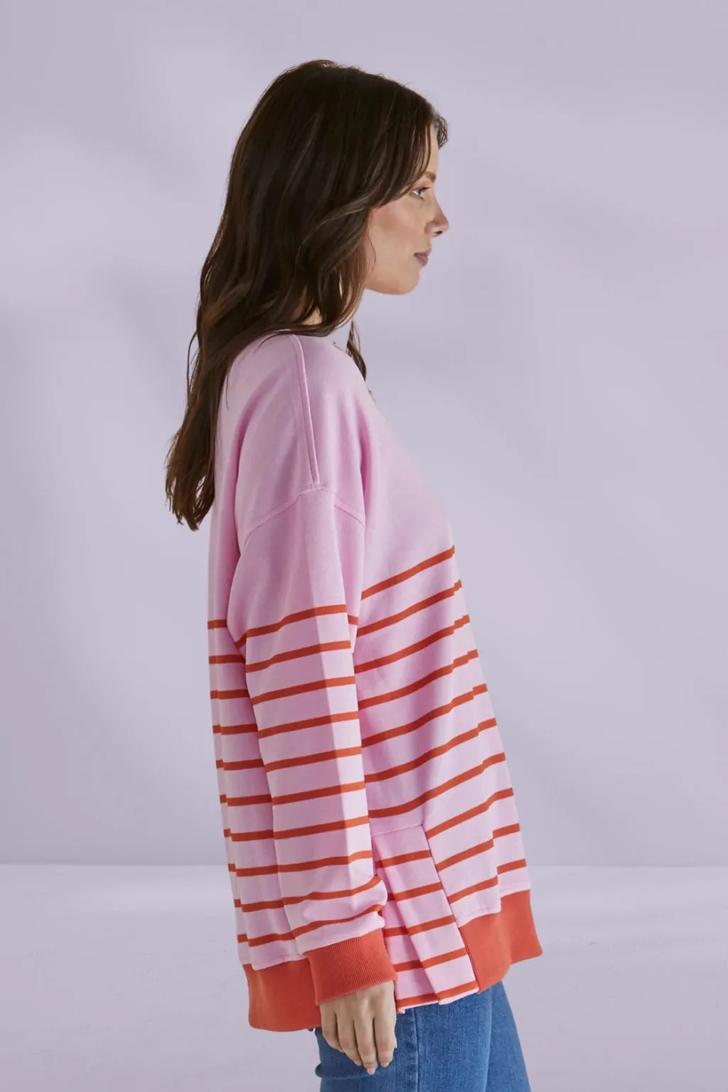 Betty Basics Easy Crew Sweat Pink Orange Stripe
