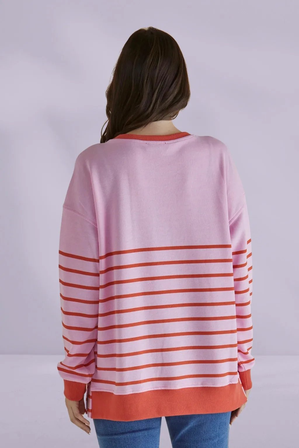 Betty Basics Easy Crew Sweat Pink Orange Stripe