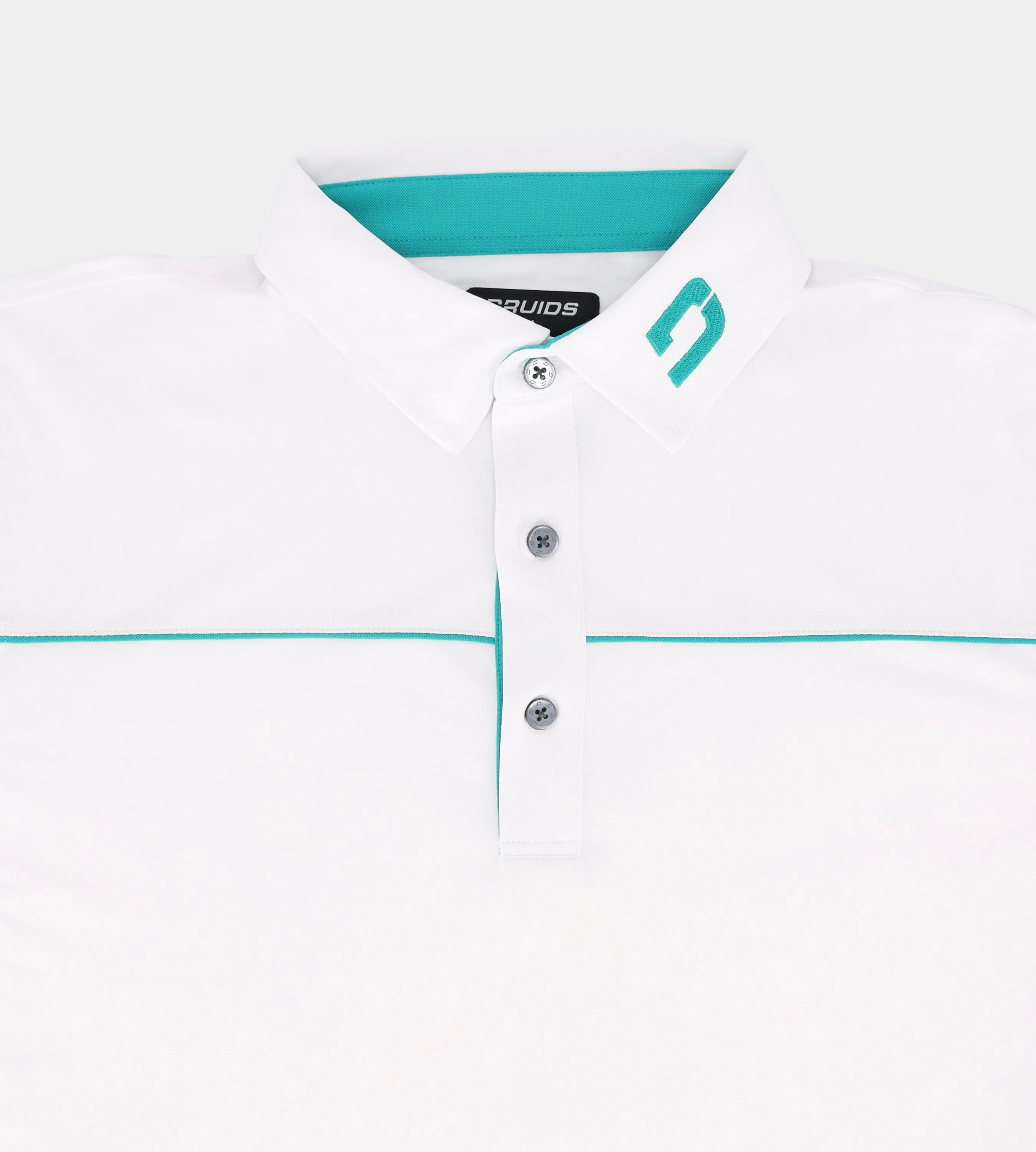 BLOCK PIQUE LONG SLEEVE POLO -  WHITE/TEAL