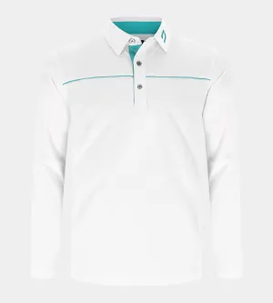 BLOCK PIQUE LONG SLEEVE POLO -  WHITE/TEAL