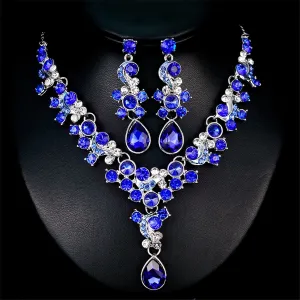 Blue Crystal & Cubic Zirconia Drop Earrings & Statement Necklace