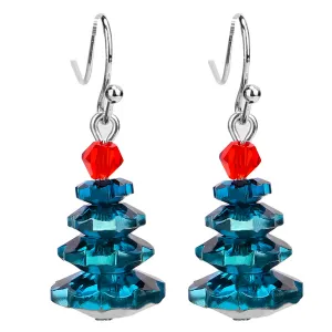 Blue Crystal & Red Stacked Festive Tree Drop Earrings