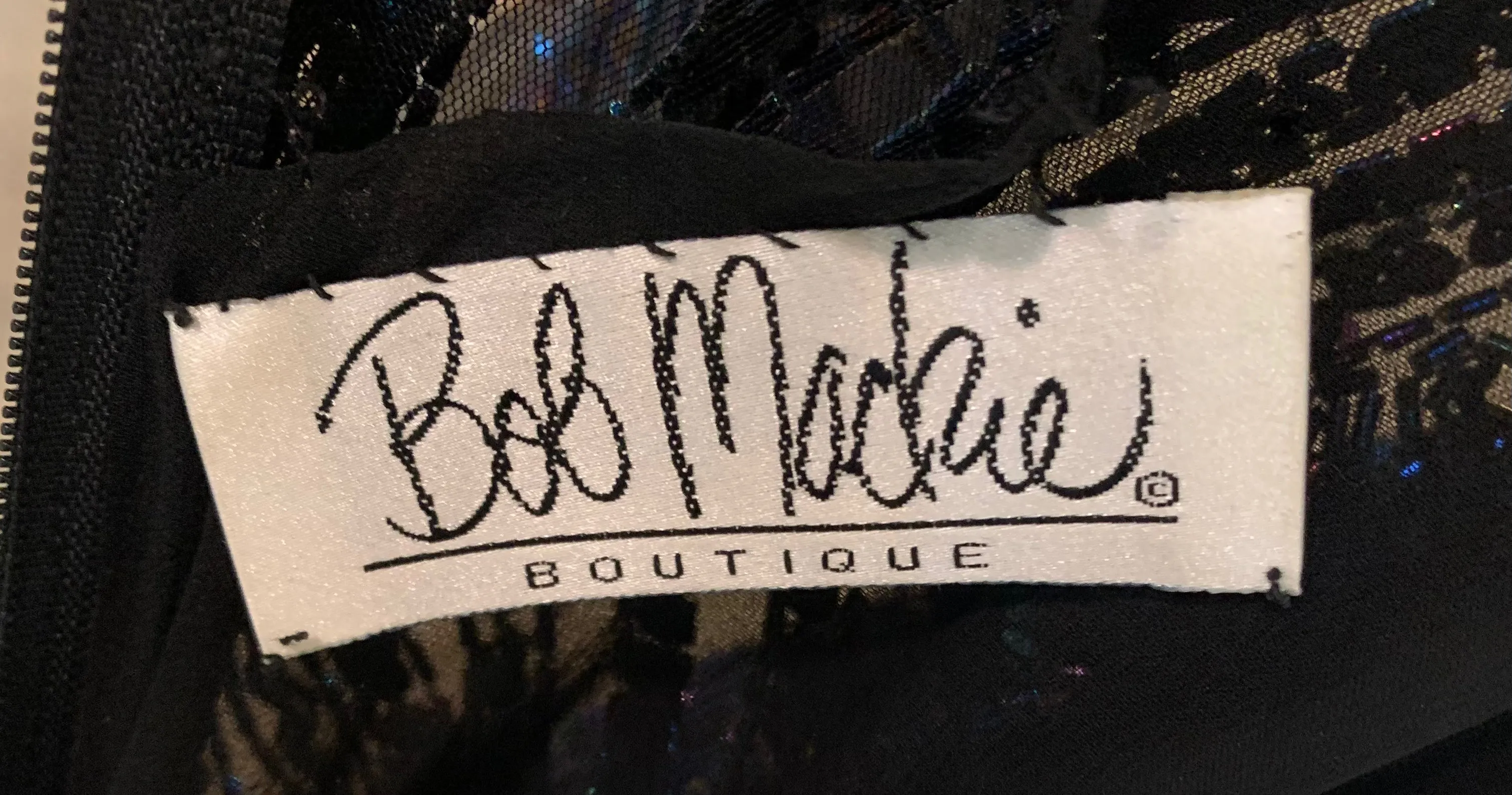 Bob Mackie 80s Midnight Blue Iridescent Bugle Bead and Sequin Gown