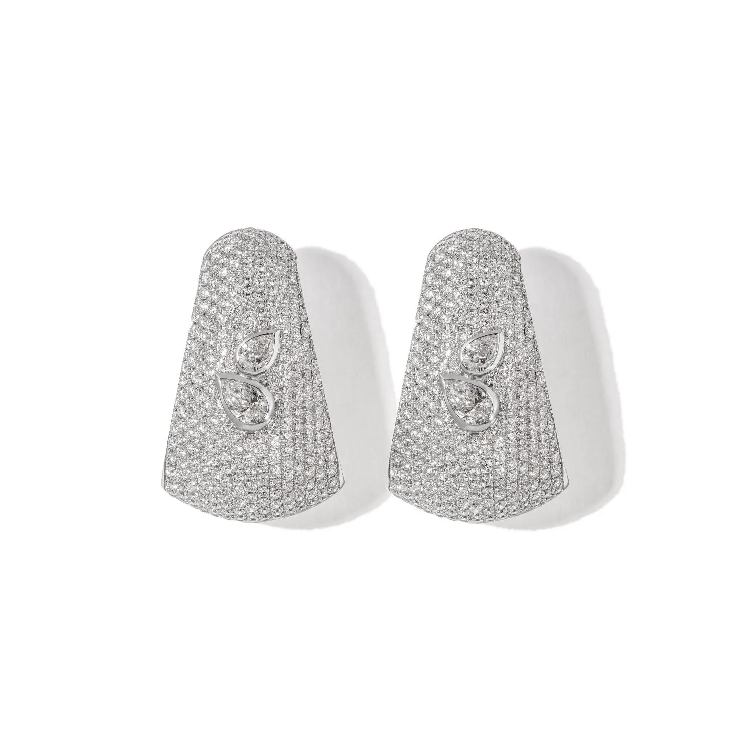 Bombee Pear Shaped Earrings in White Gold