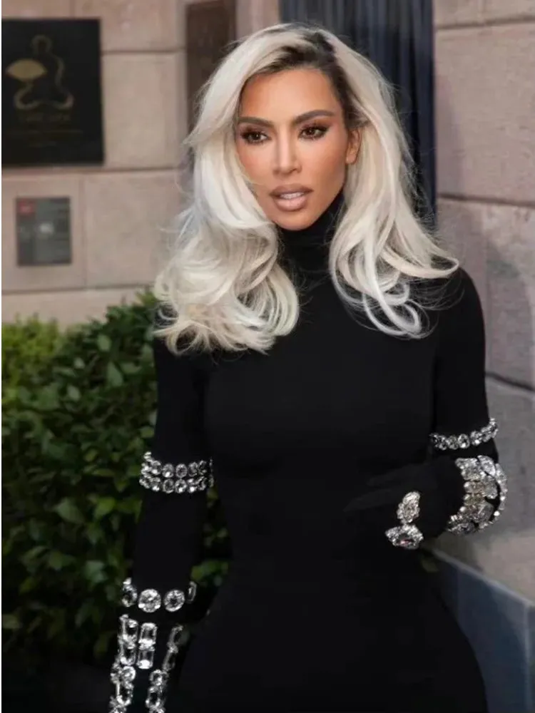 Celebrity Red Carpet Jumpsuit Women Long Sleeve Sexy Big Crystal Bodycon Bandage Jumpsuit Nightclub Party Celebrate Wear
