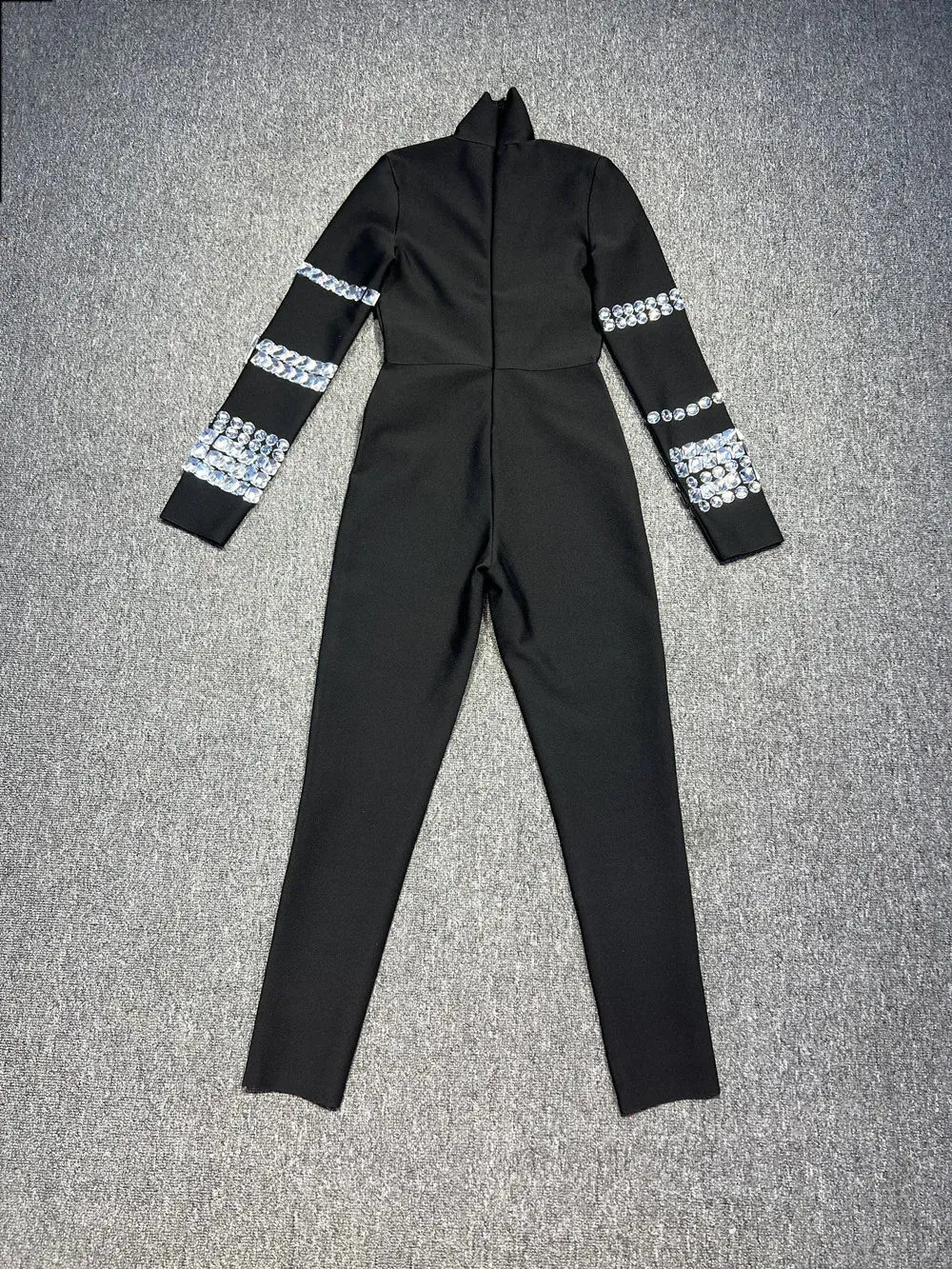 Celebrity Red Carpet Jumpsuit Women Long Sleeve Sexy Big Crystal Bodycon Bandage Jumpsuit Nightclub Party Celebrate Wear