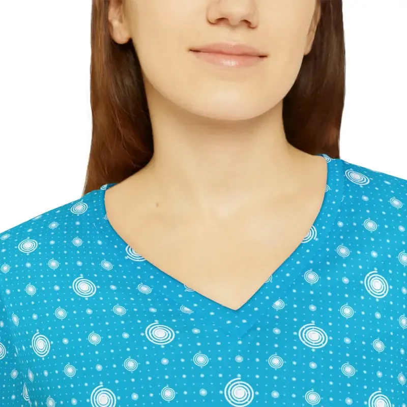 Chic Blue with Pattern Womens Long Sleeve v Neck Tee
