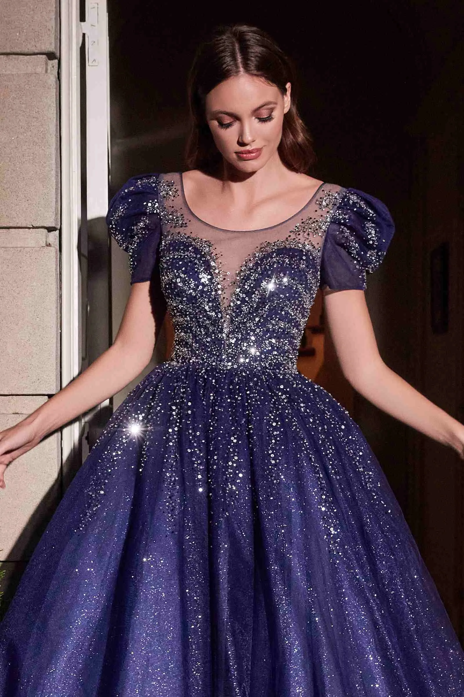 Cinderella Divine B702 Poofy Short Sleeve Layered Tulle Ball Gown