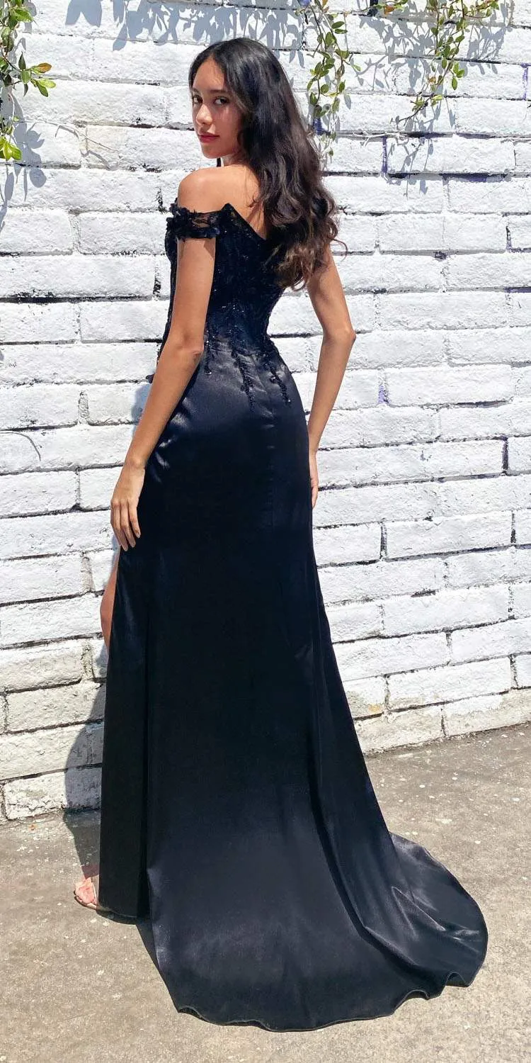 Cinderella Divine CD0186 Long Floral Off the Shoulder Gown with Slit