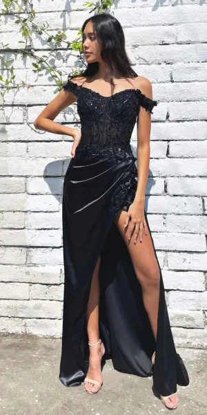Cinderella Divine CD0186 Long Floral Off the Shoulder Gown with Slit