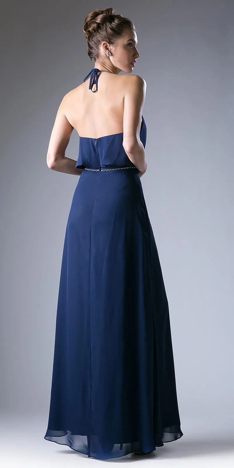 Cinderella Divine CH523 Embellished Waist Halter Dress Open Back