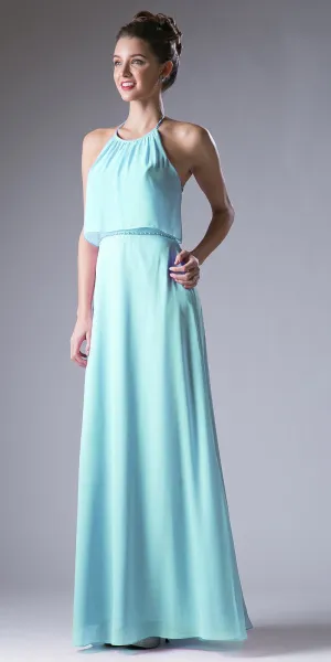 Cinderella Divine CH523 Embellished Waist Halter Dress Open Back
