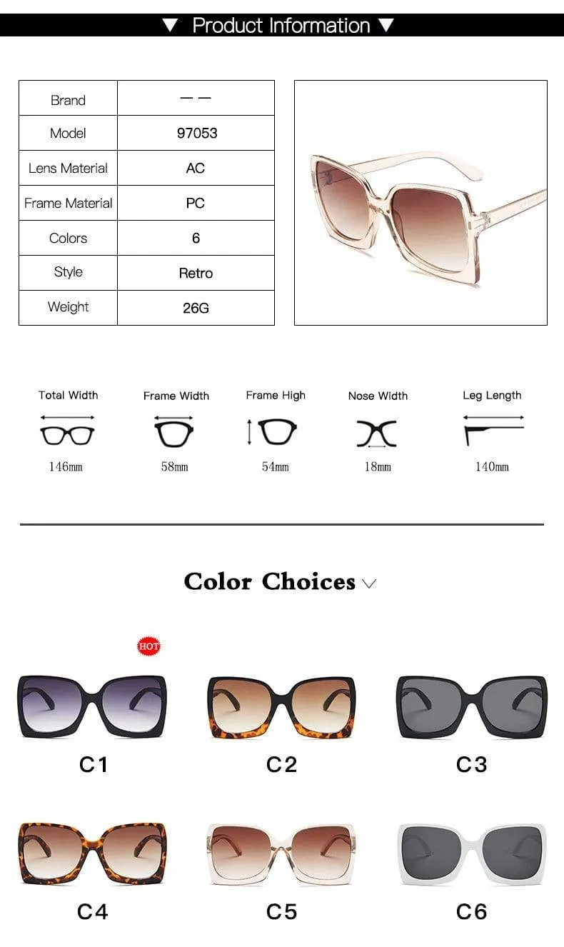 Classic Oversized Sunglasses Women Fashion Square Vintage Sunglass Vintage