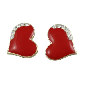 Classic Red Enamel and Crystal Heart Pierced Earring - REE918