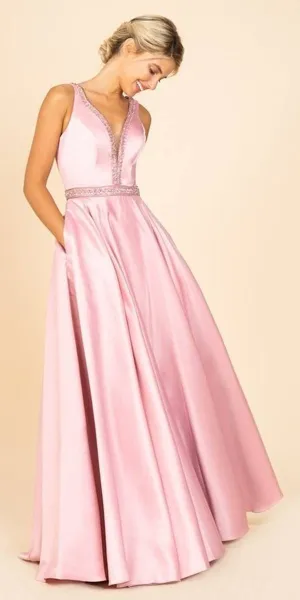 CLEARANCE - Eureka 9010 Embellished Long Prom Dress V-Neck with Pockets (Size L)