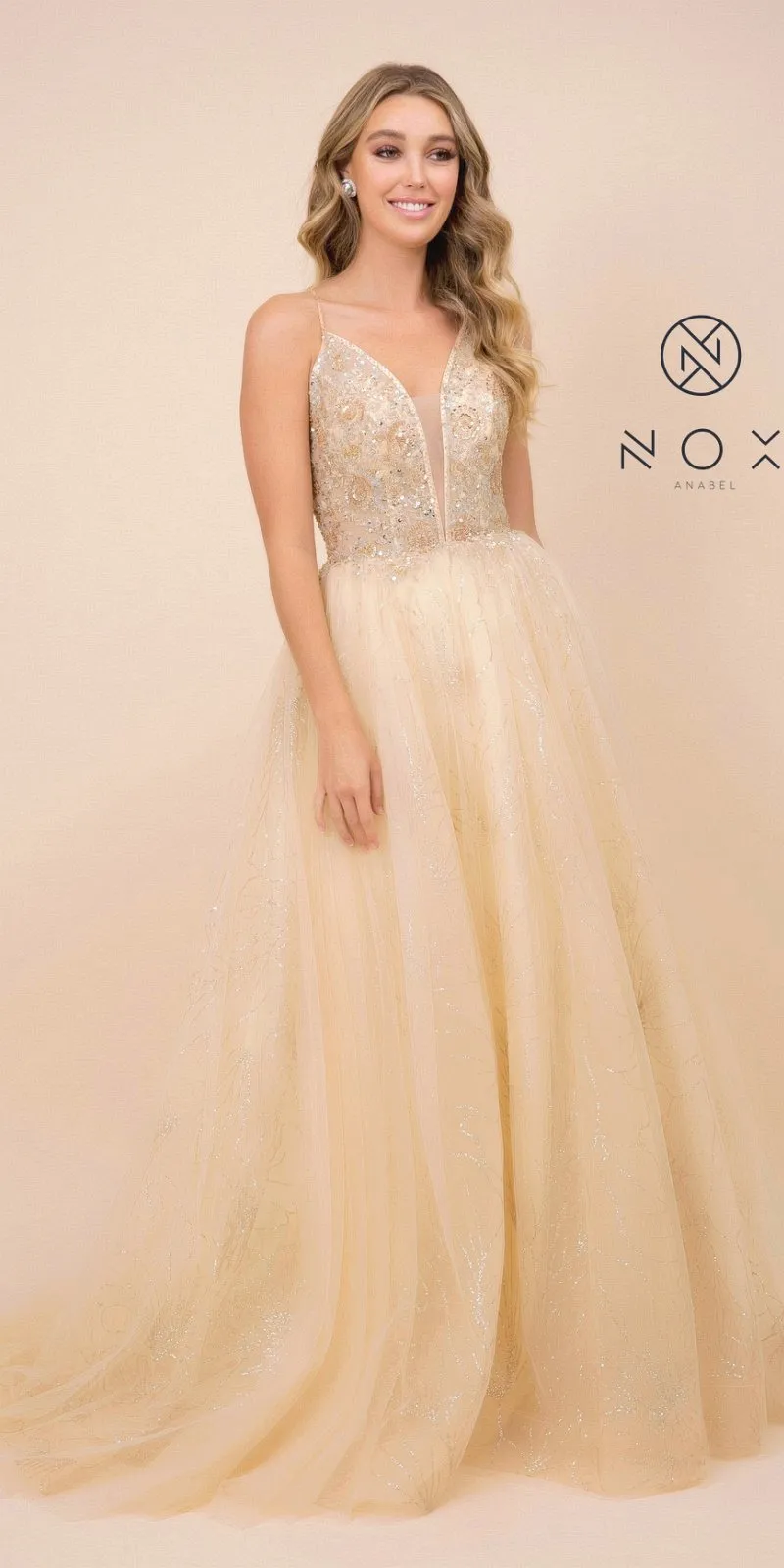 CLEARANCE - Nox Anabel J411 Embellished Formal Ball Gown Crisscross Back (Size 4)