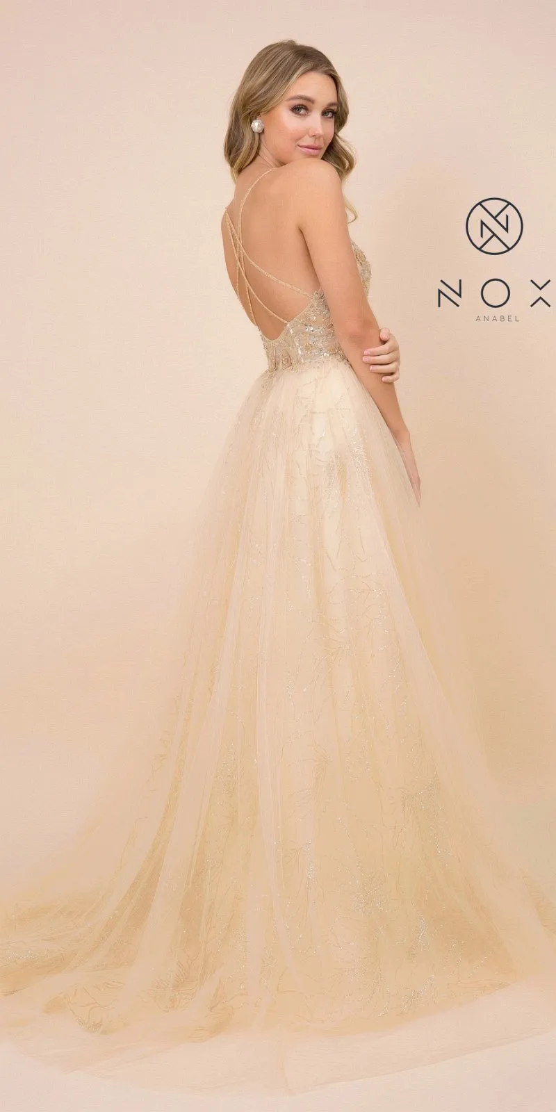 CLEARANCE - Nox Anabel J411 Embellished Formal Ball Gown Crisscross Back (Size 4)