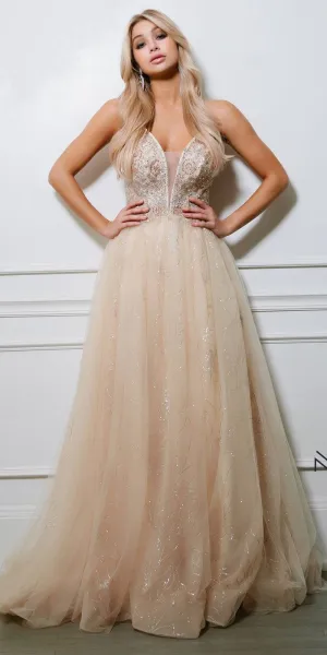 CLEARANCE - Nox Anabel J411 Embellished Formal Ball Gown Crisscross Back (Size 4)