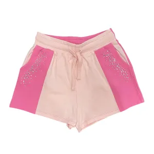 COLOR BLOCKED PINK RHINESTONE SHORTS