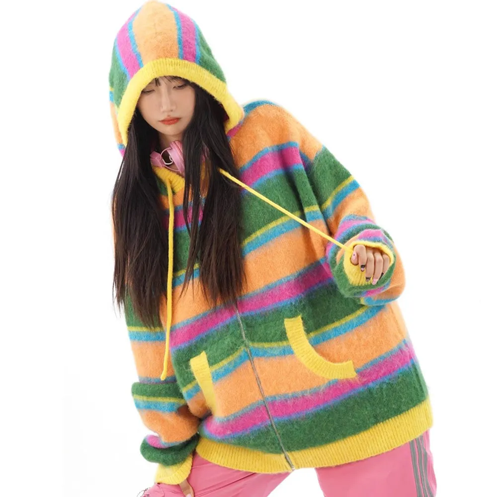 Contrast Zip Hooded Hoodies