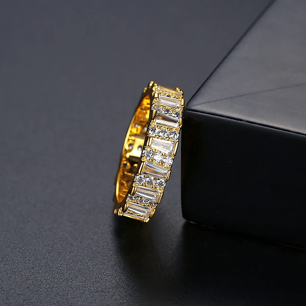 Crystal & Cubic Zriconia 18K Gold-Plated Bar Band Ring