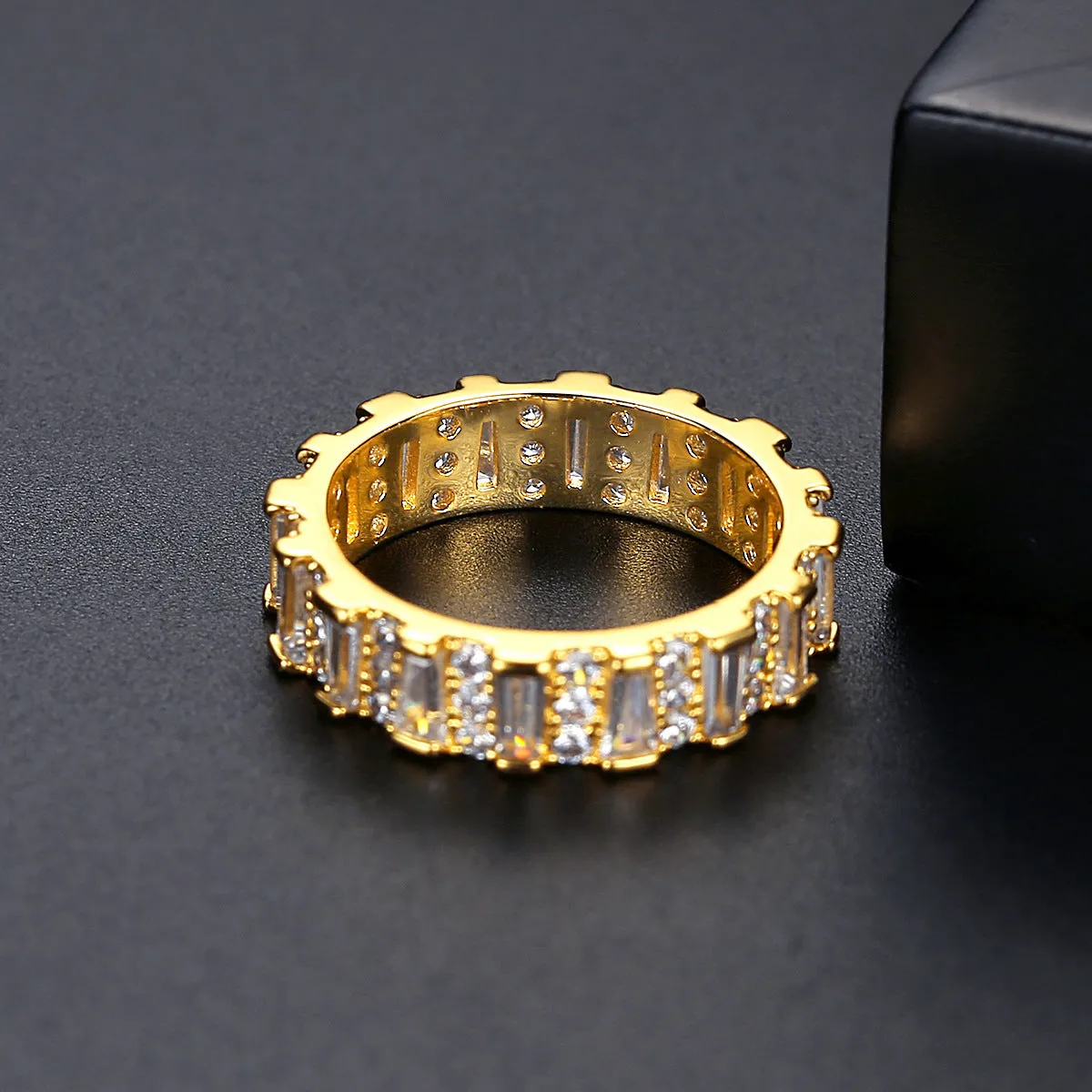 Crystal & Cubic Zriconia 18K Gold-Plated Bar Band Ring