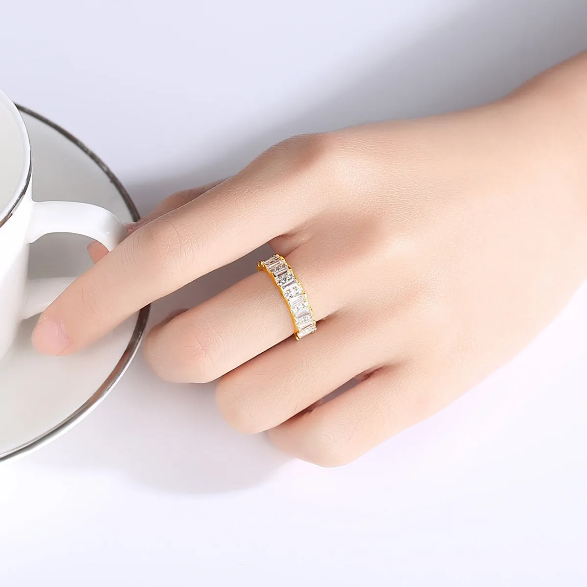 Crystal & Cubic Zriconia 18K Gold-Plated Bar Band Ring