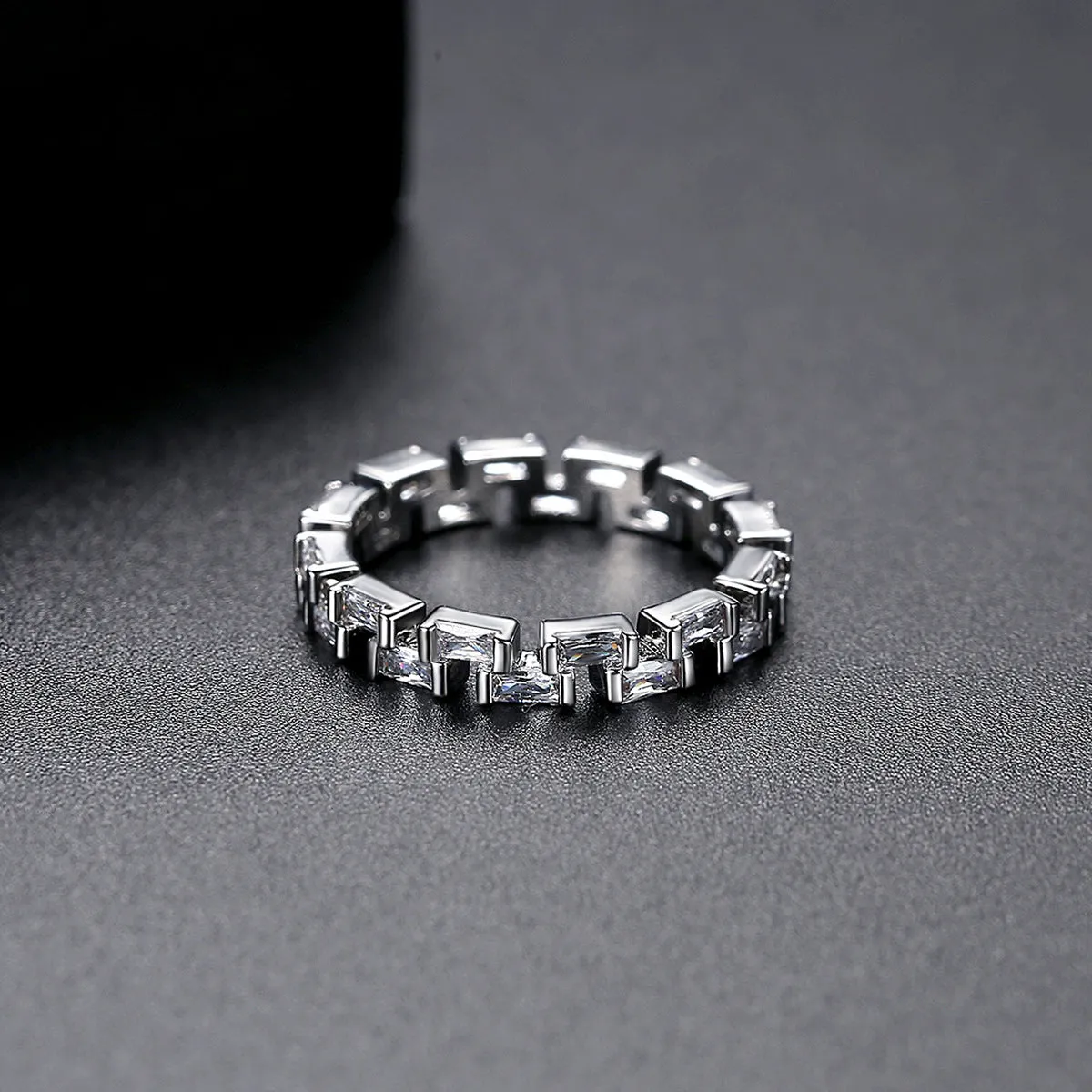 Crystal & Silver-Plated Baguette-Cut Band Ring