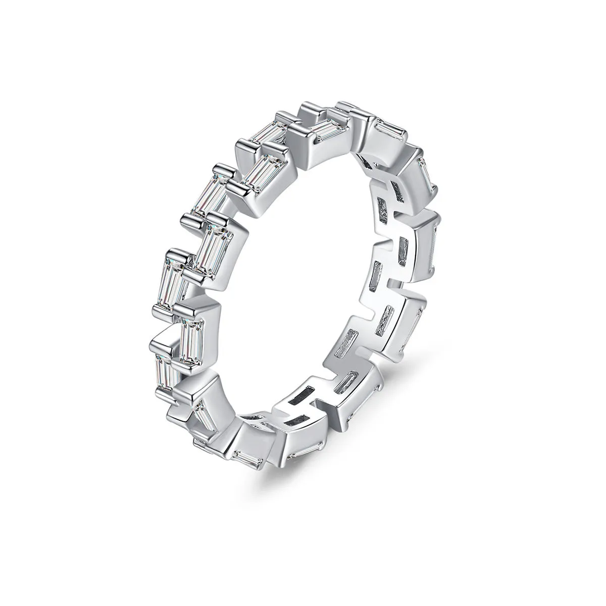 Crystal & Silver-Plated Baguette-Cut Band Ring