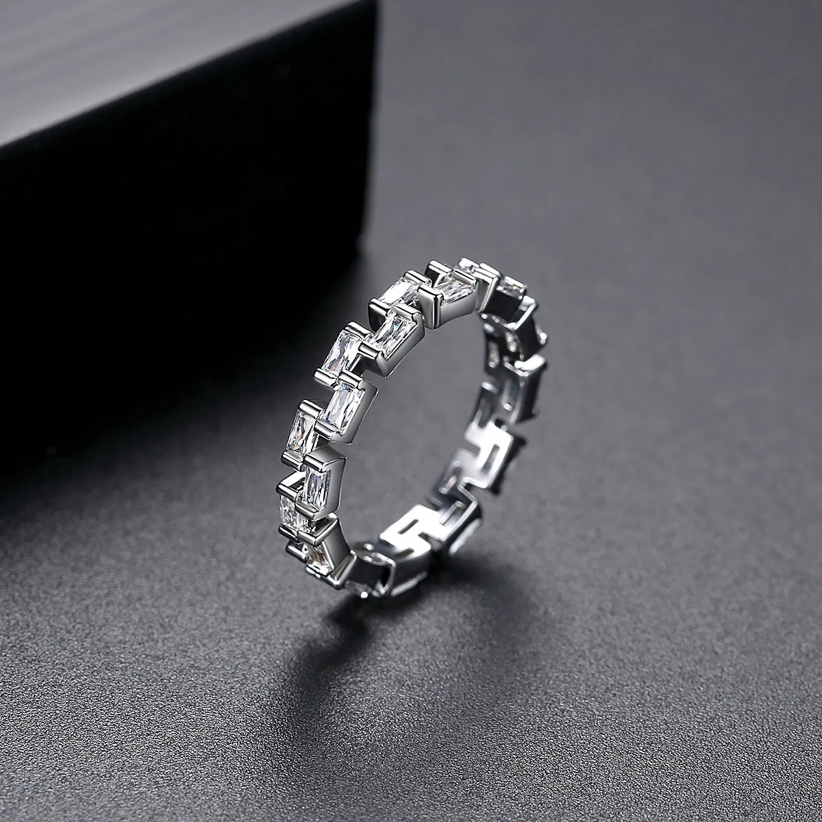 Crystal & Silver-Plated Baguette-Cut Band Ring