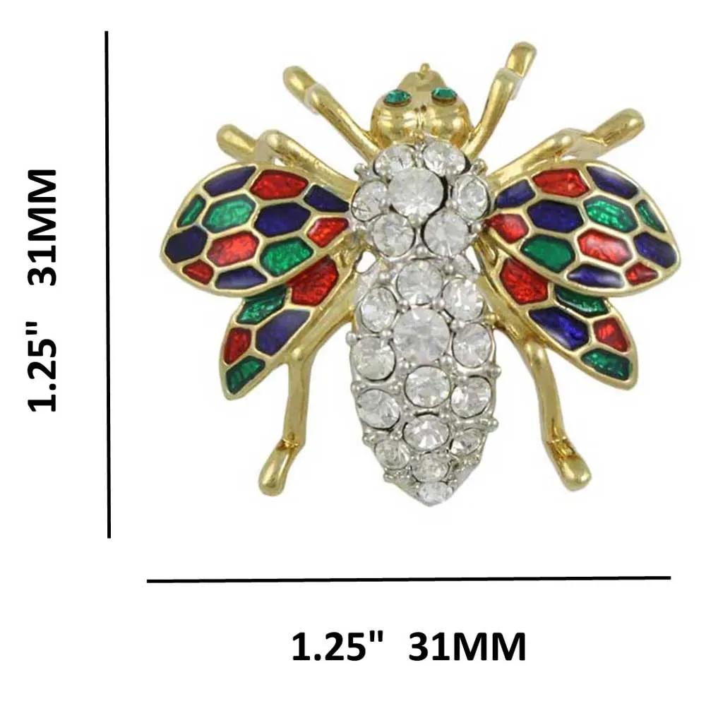 Crystal Fly with Colorful Enamel Wings Brooch Pin - PRI171